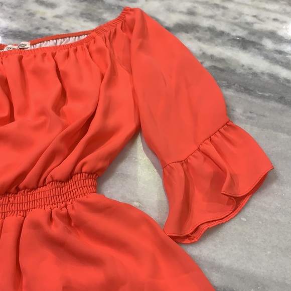 Carole Christian Orange Off Shoulder Romper Shorts - Picture 4 of 6